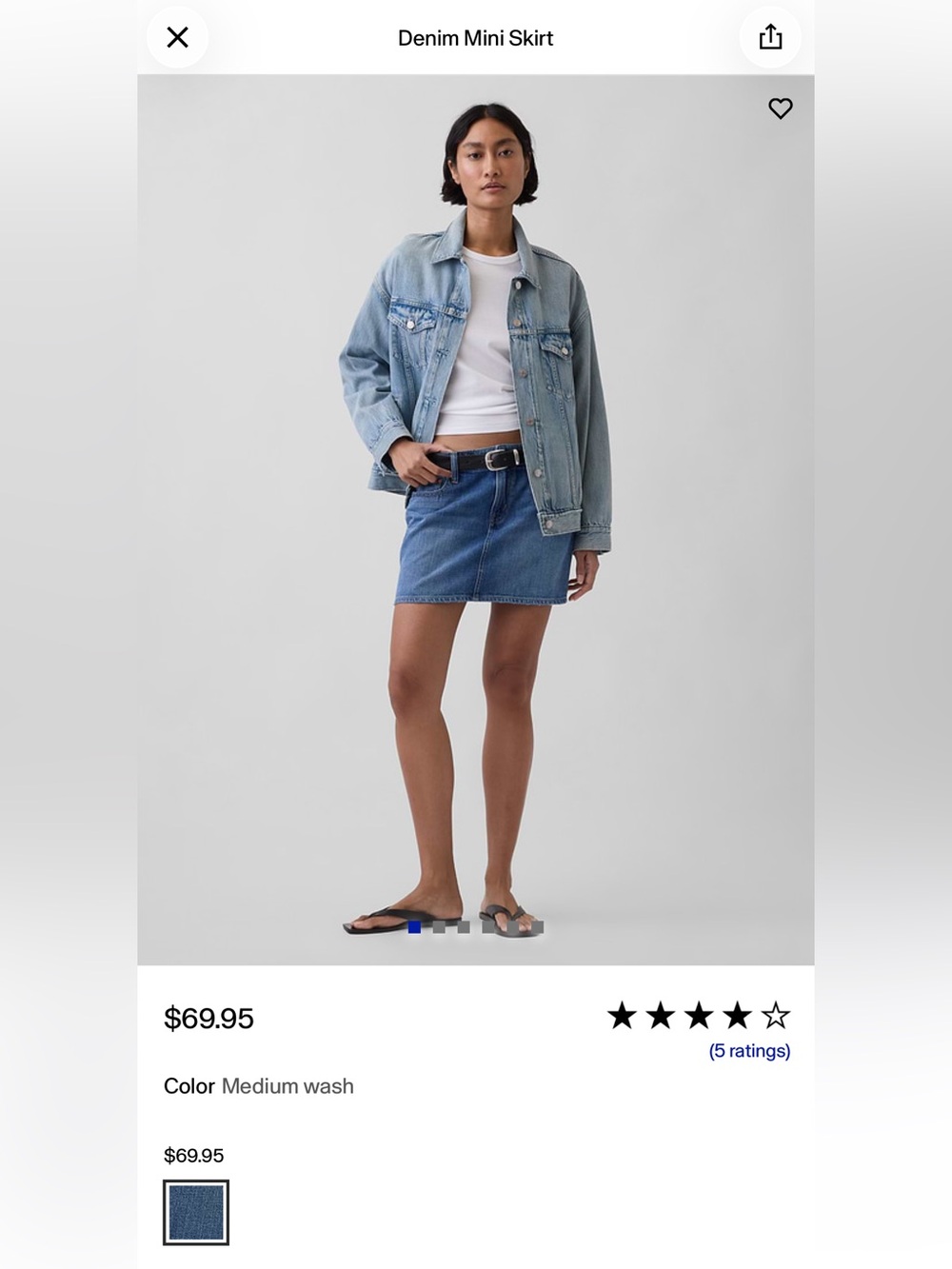 GAP Denim Mini Skirt 31/12 Tall 100% Cotton Medium Wash Classic Jean Skirt